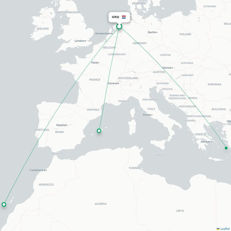 Route map Groningen  GRQ airport