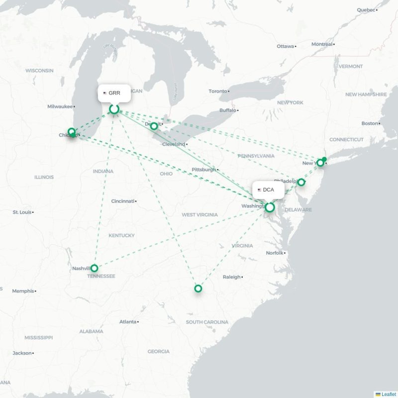 GRR - DCA route map
