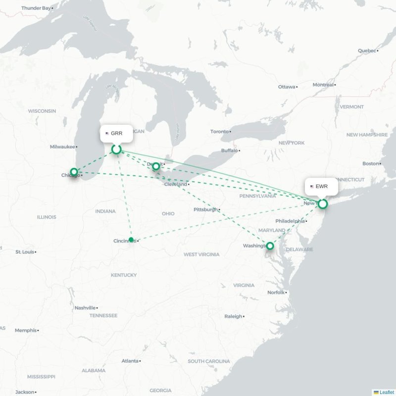GRR - EWR route map