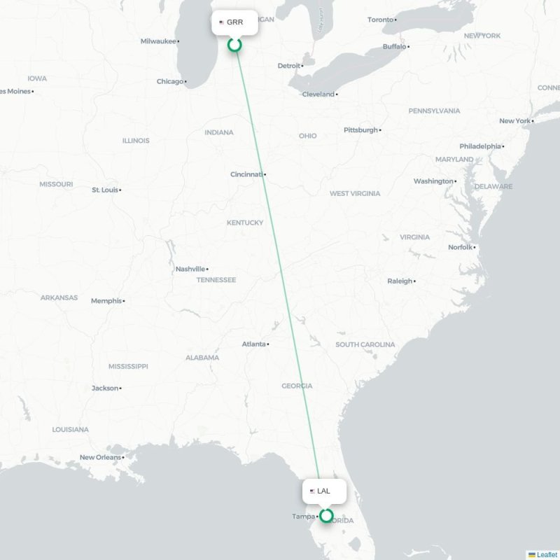 GRR - LAL route map