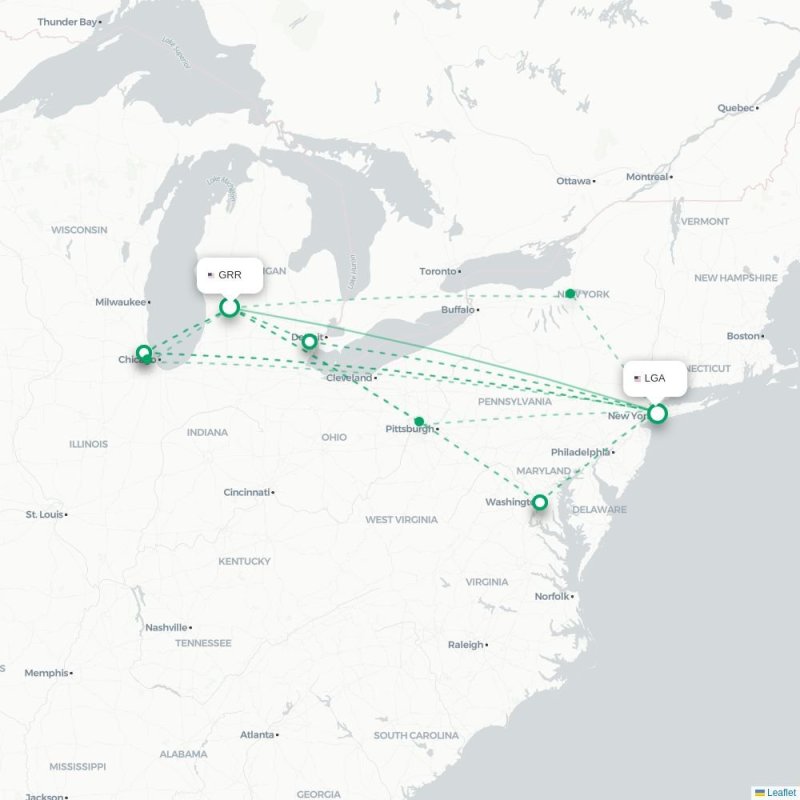 GRR - LGA route map