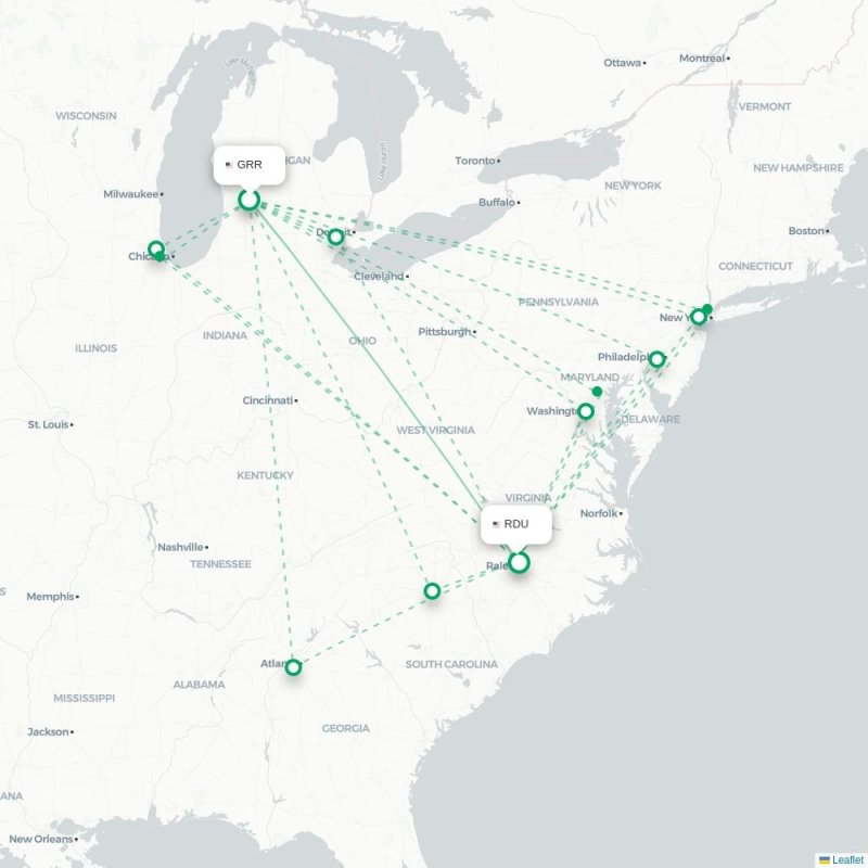 GRR - RDU route map