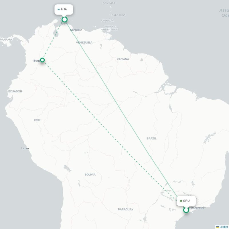 GRU - AUA route map