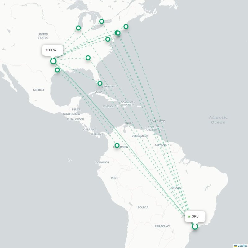 GRU - DFW route map