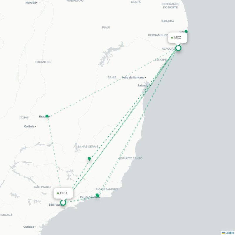 GRU - MCZ route map