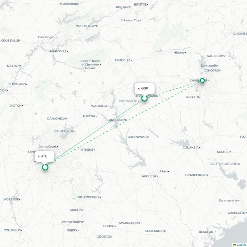 GSP - ATL route map