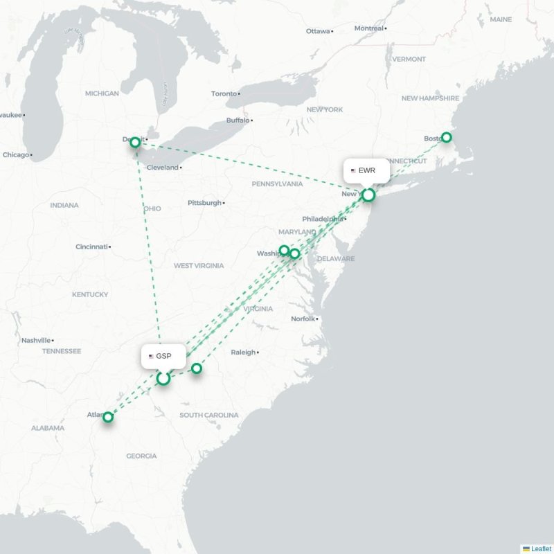 GSP - EWR route map