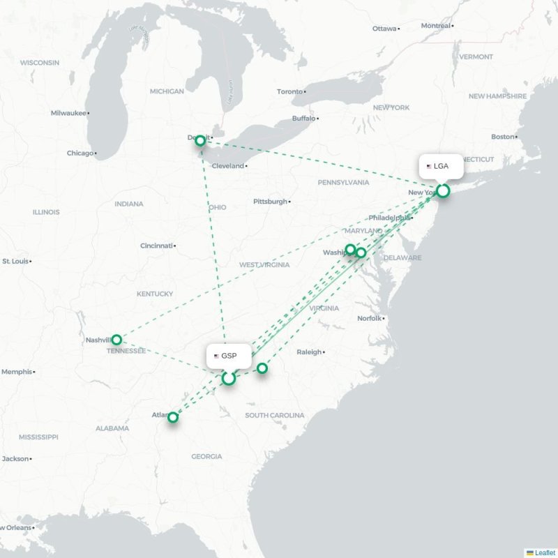 GSP - LGA route map