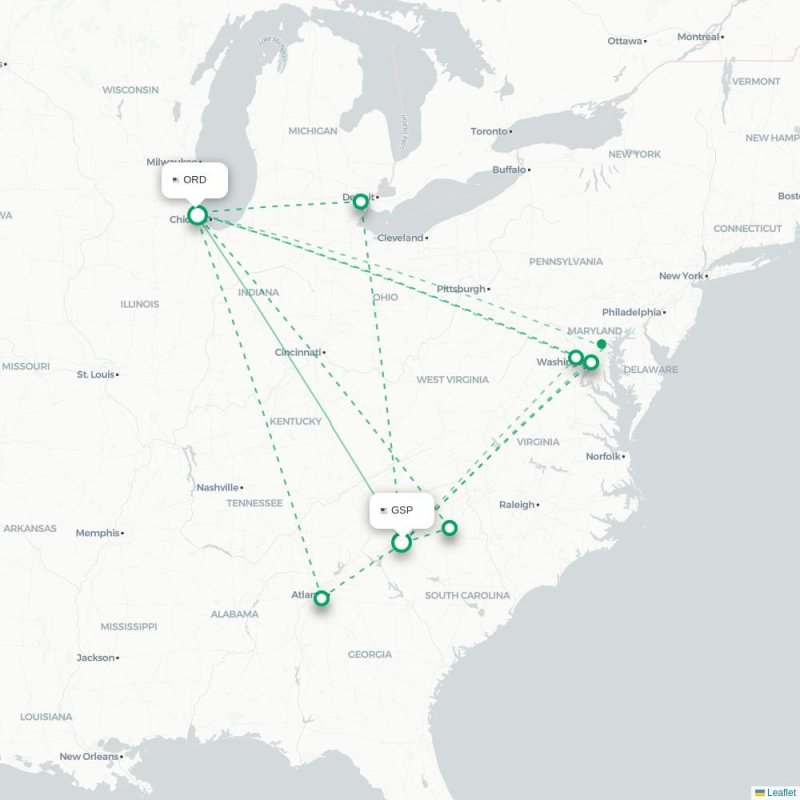 GSP - ORD route map