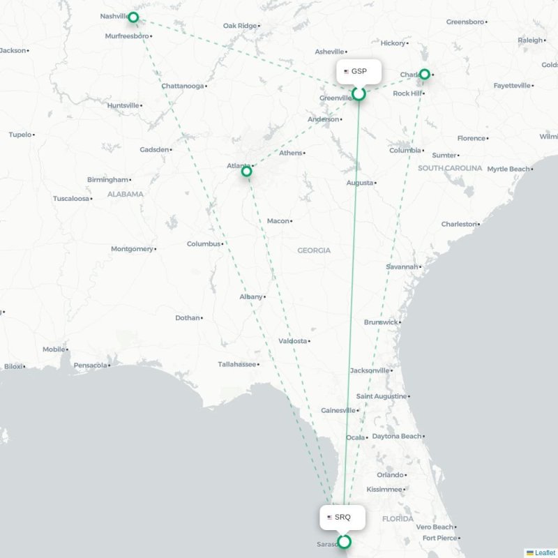 GSP - SRQ route map