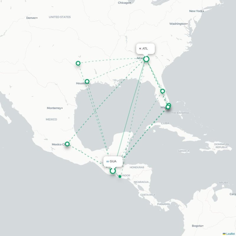 GUA - ATL route map