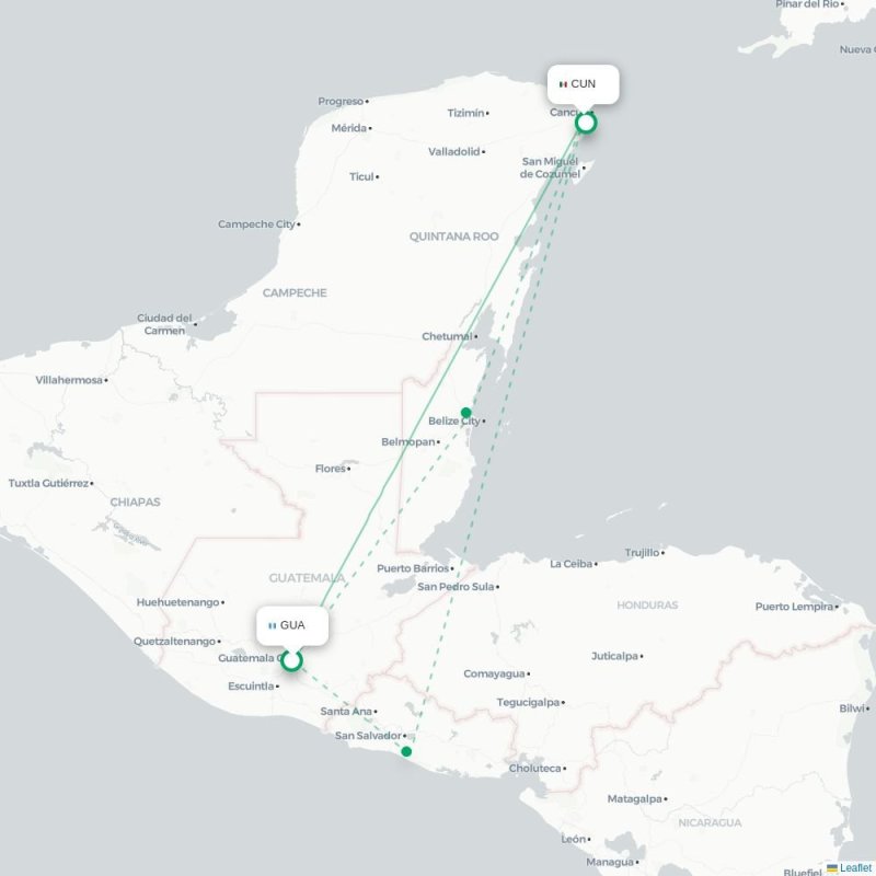 GUA - CUN route map