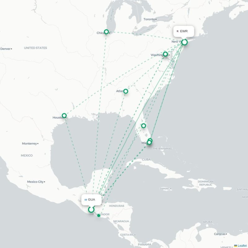 GUA - EWR route map