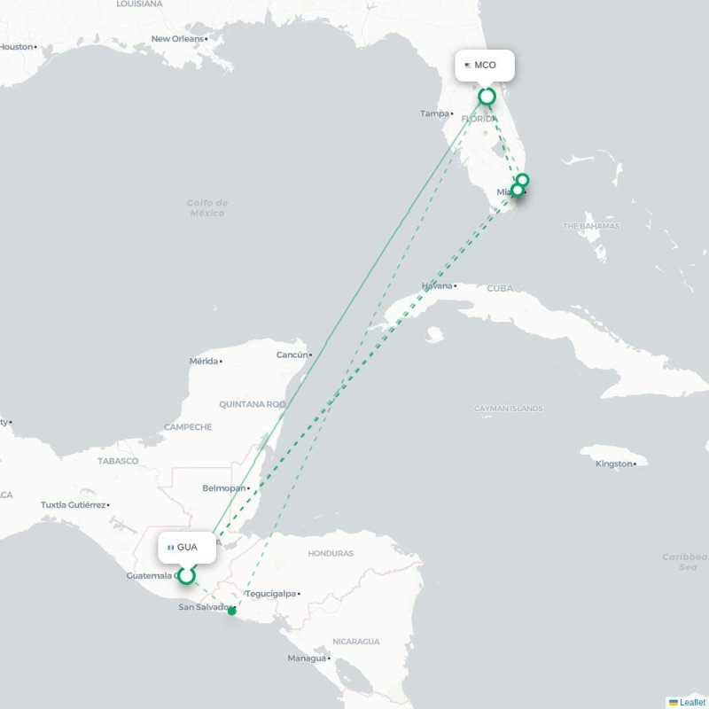 GUA - MCO route map