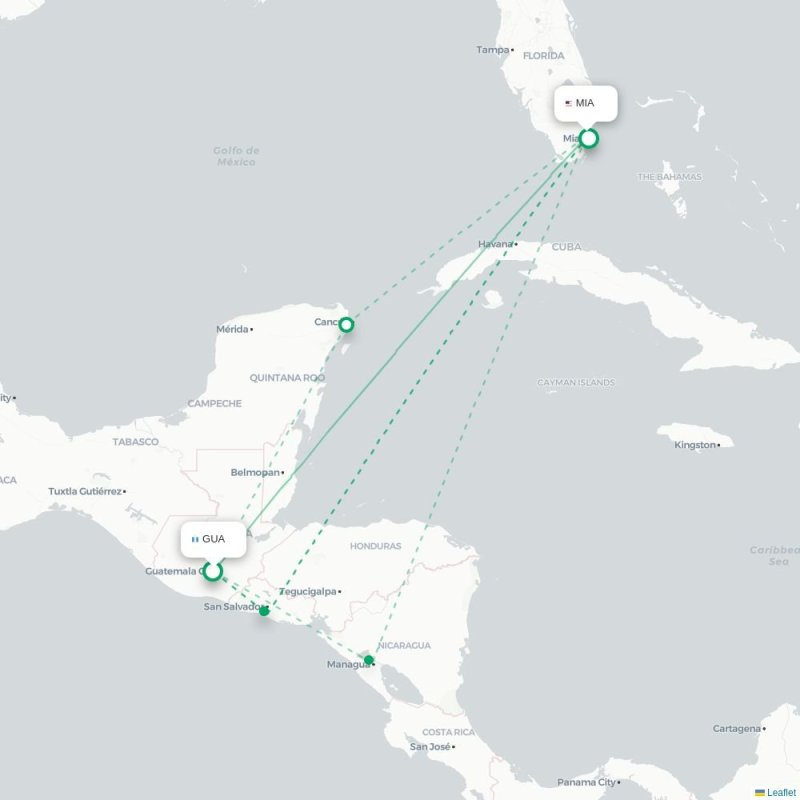 GUA - MIA route map