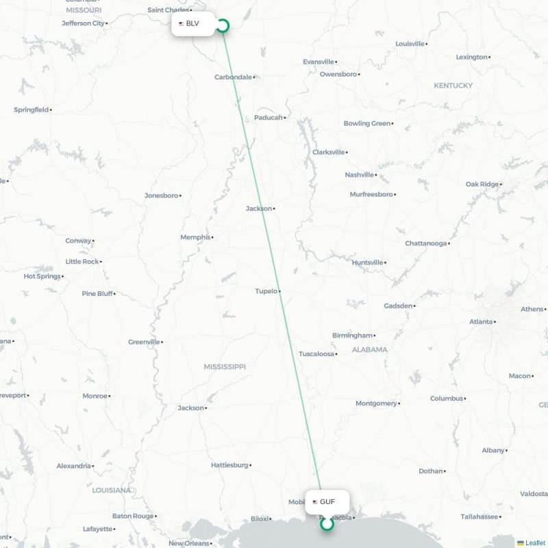 GUF - BLV route map