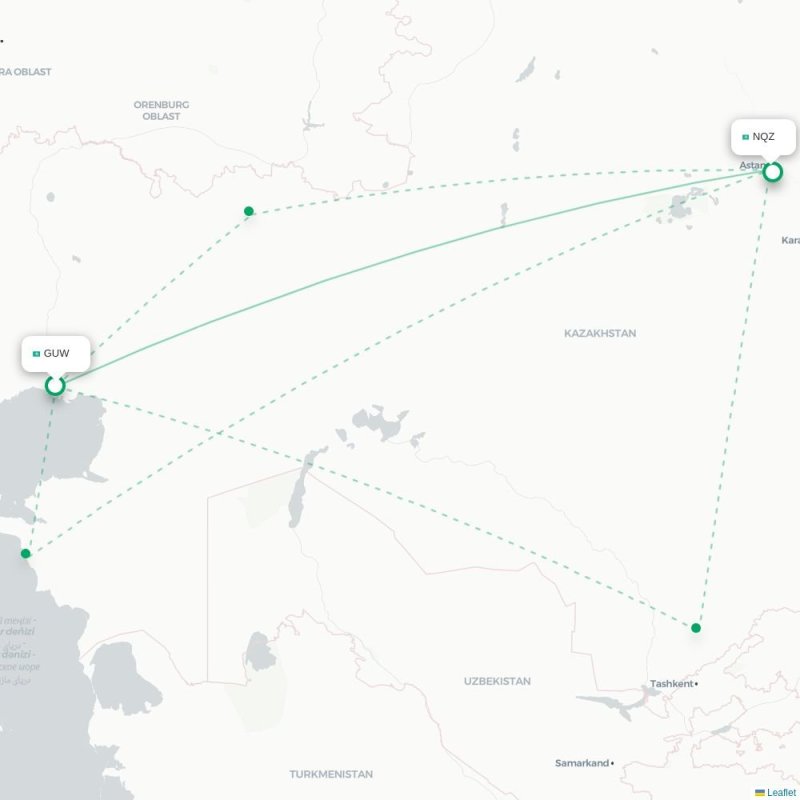 GUW - NQZ route map