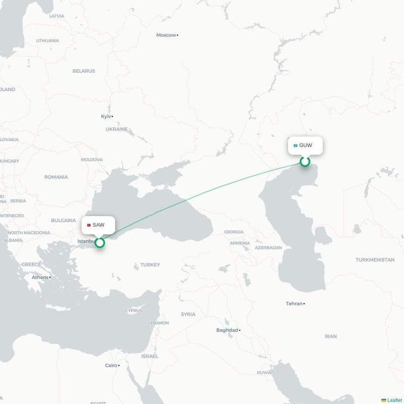 GUW - SAW route map