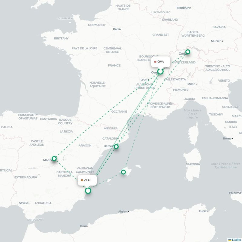 GVA - ALC route map