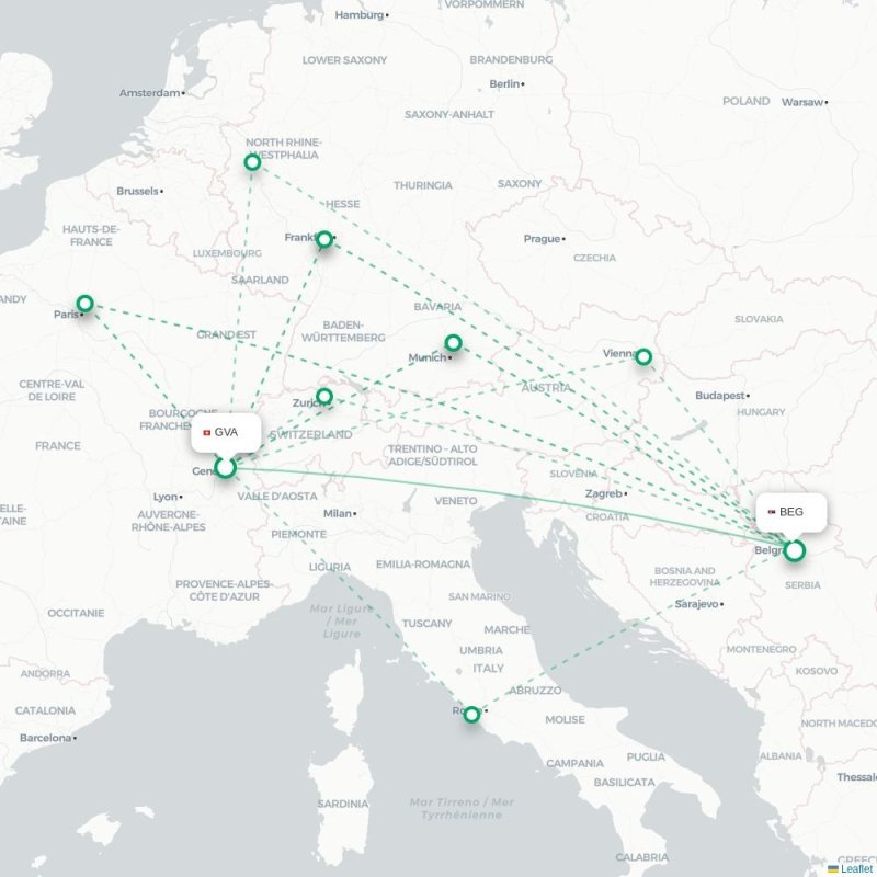 GVA - BEG route map