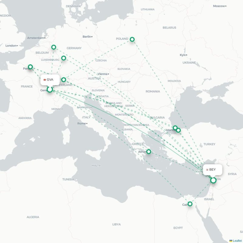 GVA - BEY route map