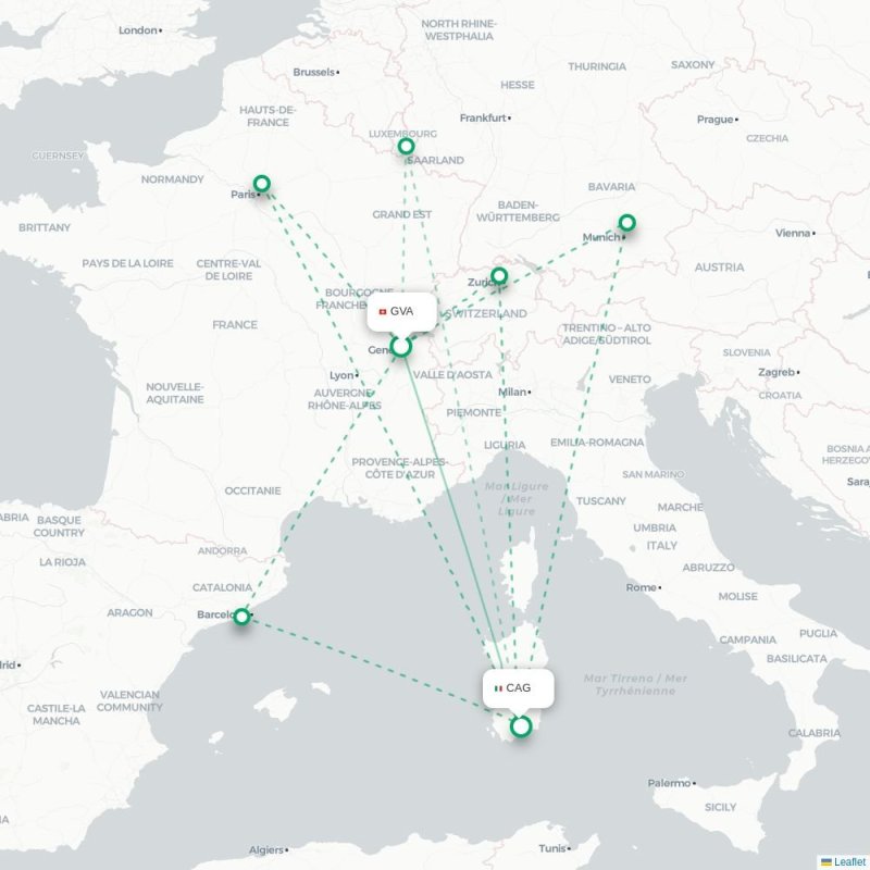 GVA - CAG route map