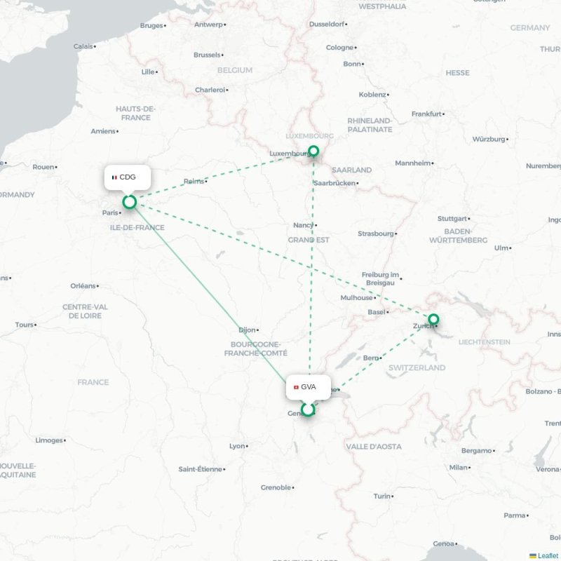 GVA - CDG route map