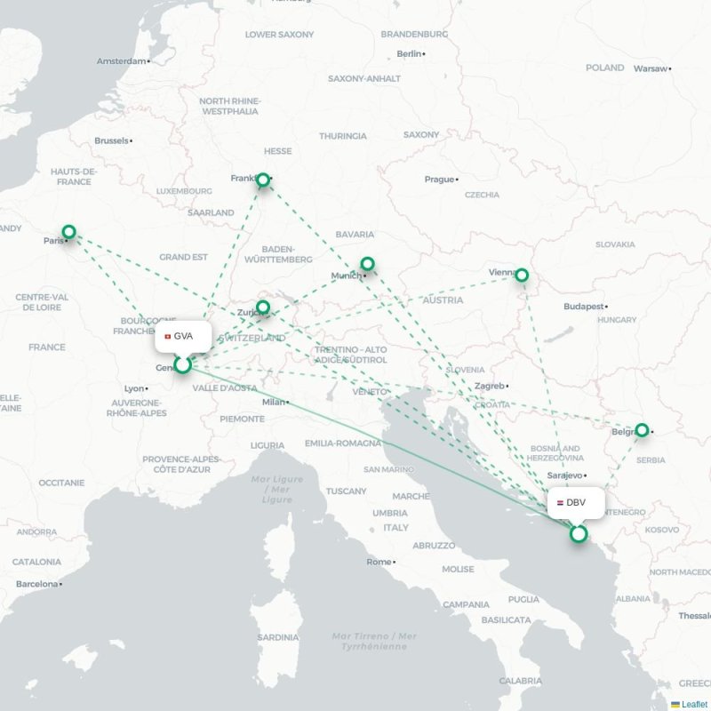 GVA - DBV route map