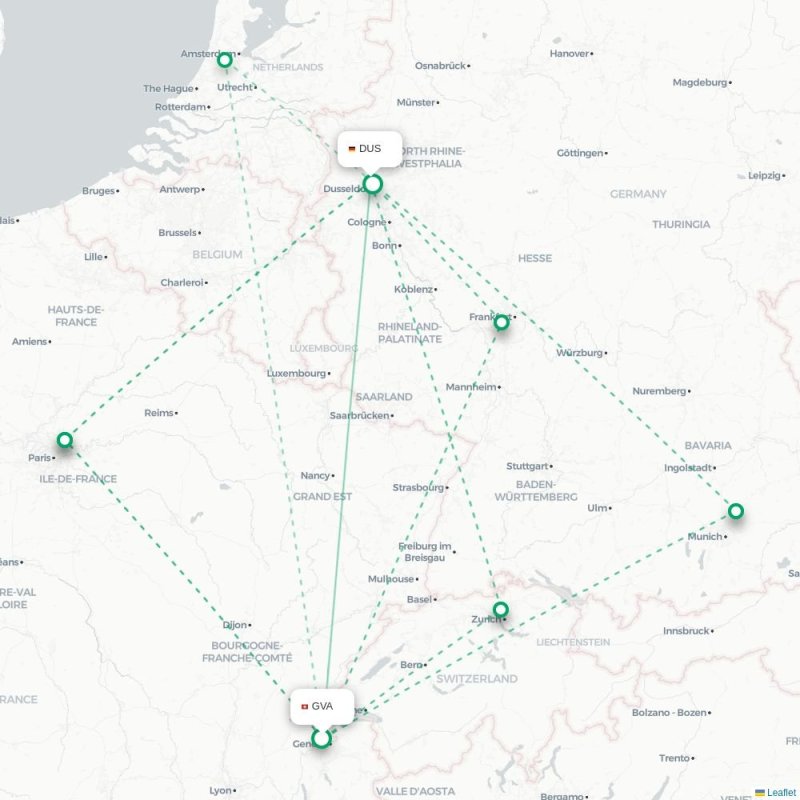 GVA - DUS route map
