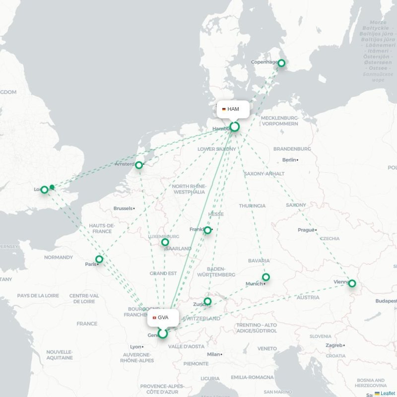 GVA - HAM route map