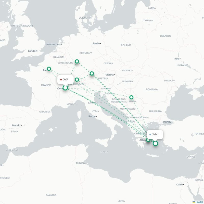 GVA - JMK route map