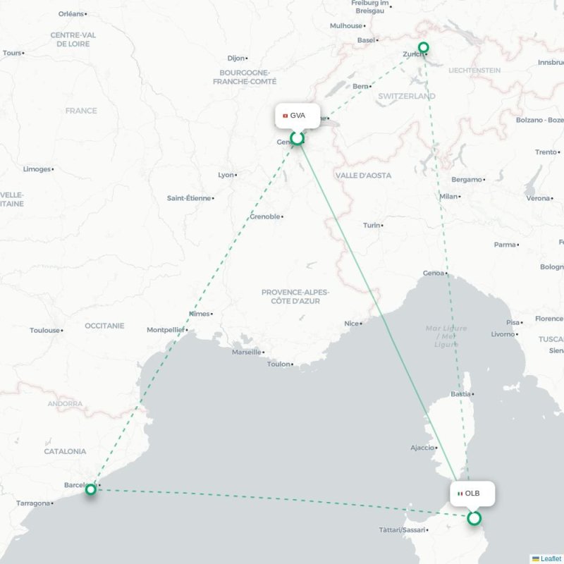 GVA - OLB route map