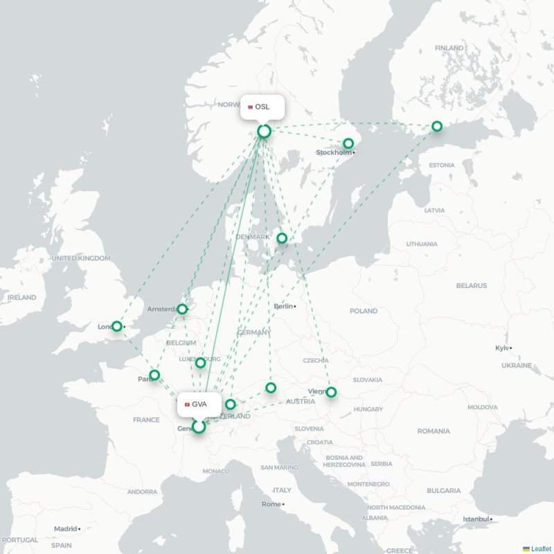 GVA - OSL route map