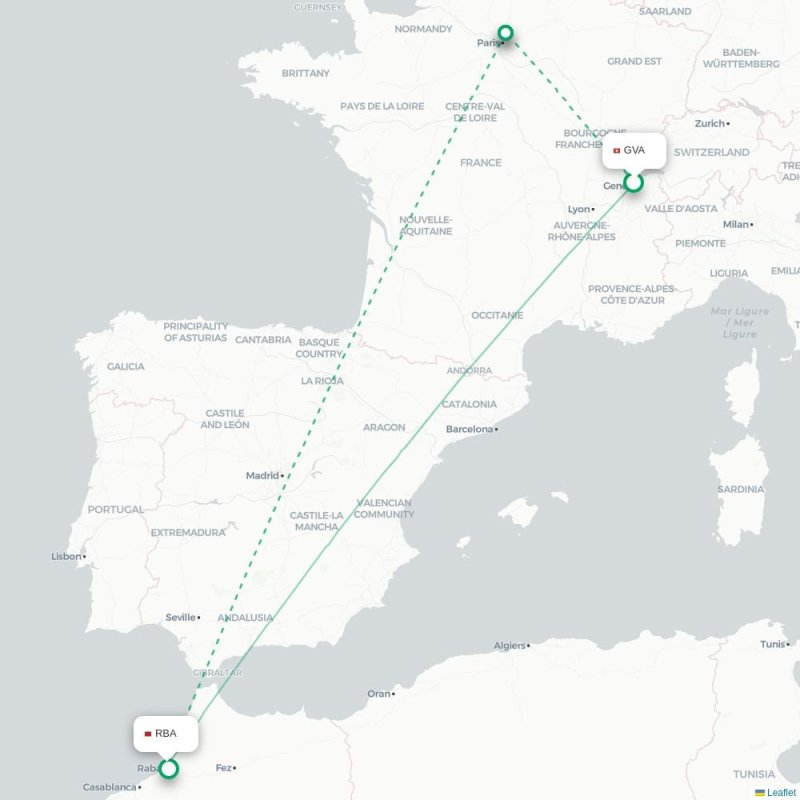 GVA - RBA route map