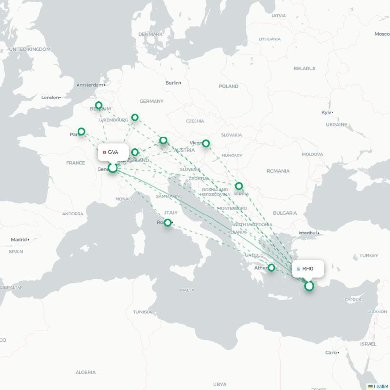 GVA - RHO route map