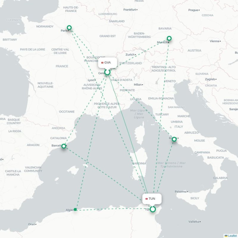 GVA - TUN route map