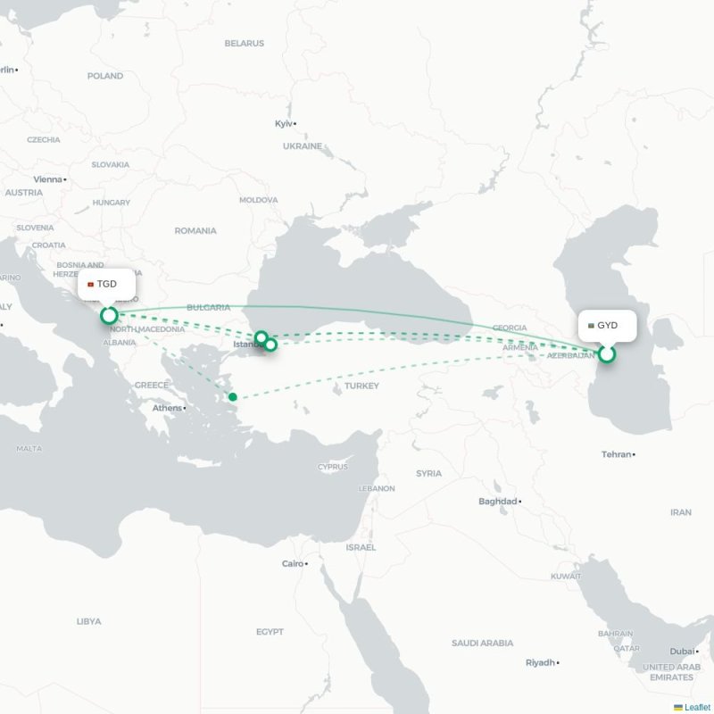 GYD - TGD route map