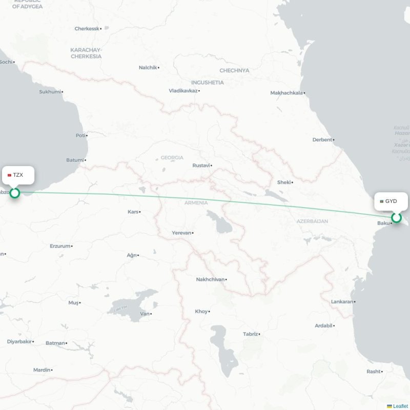 GYD - TZX route map