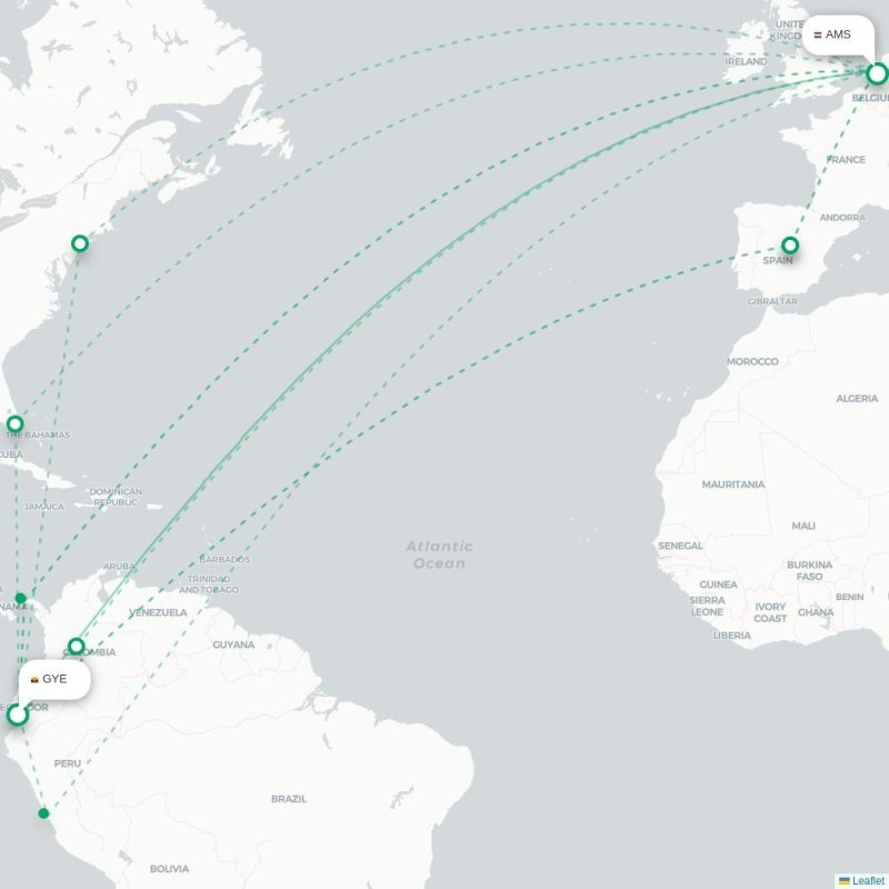 GYE - AMS route map