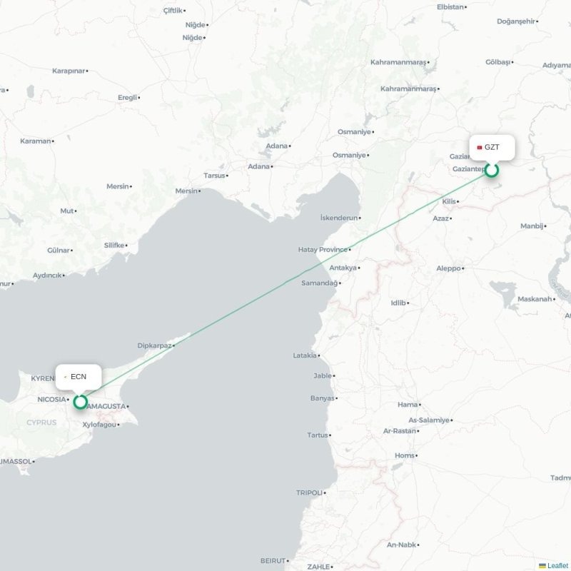 GZT - ECN route map