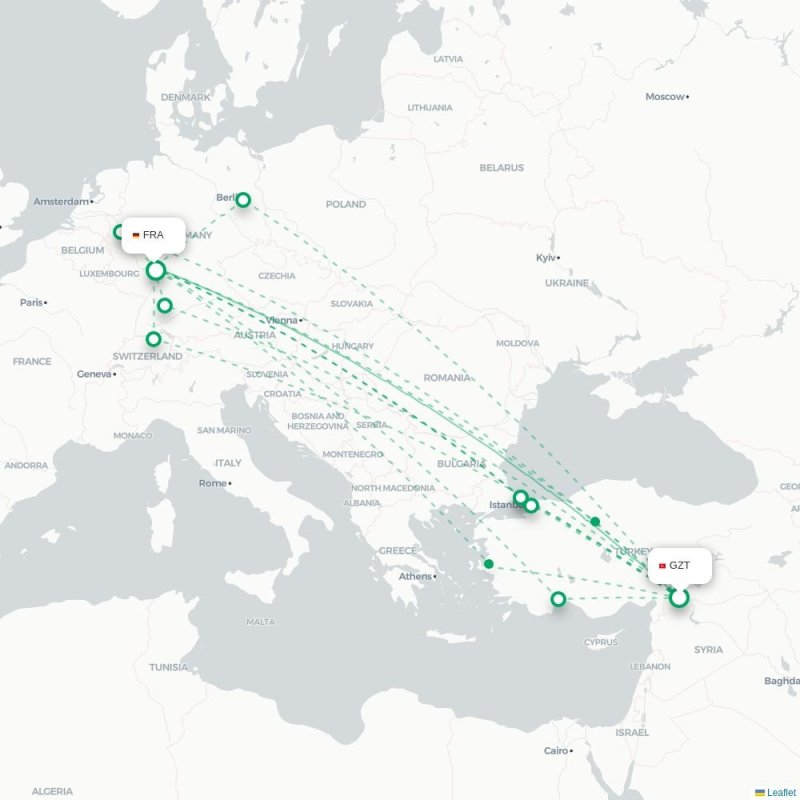 GZT - FRA route map
