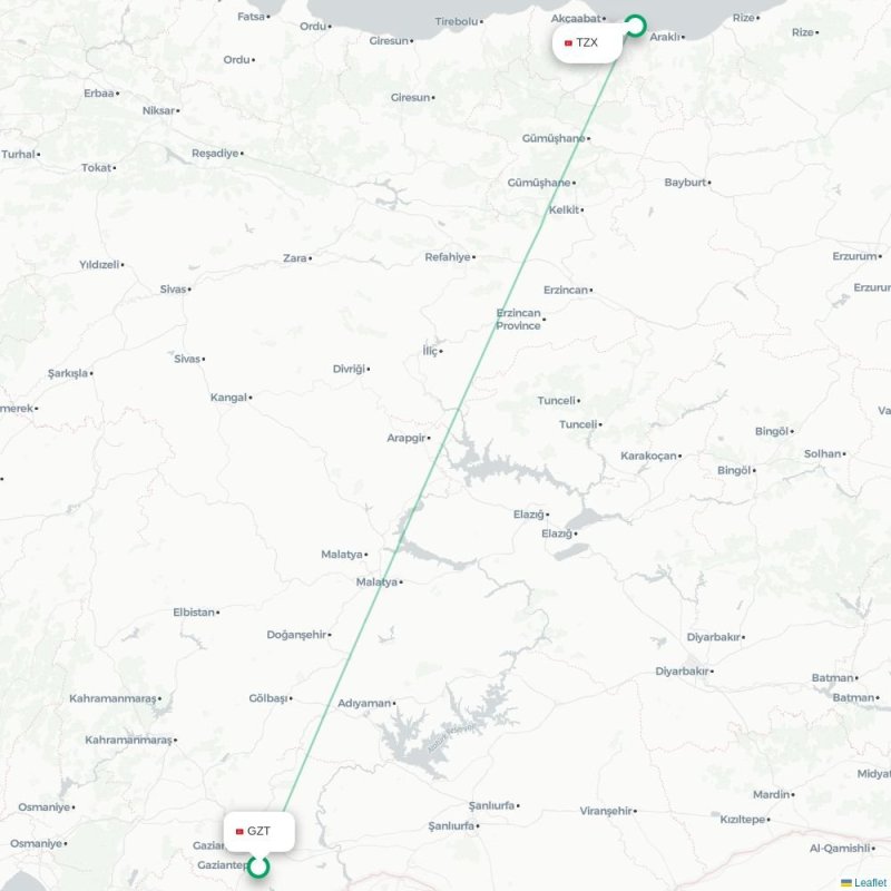 GZT - TZX route map