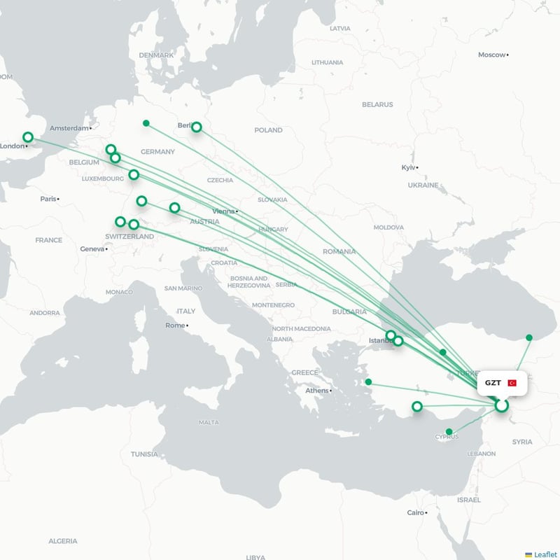Route map Gaziantep  GZT airport
