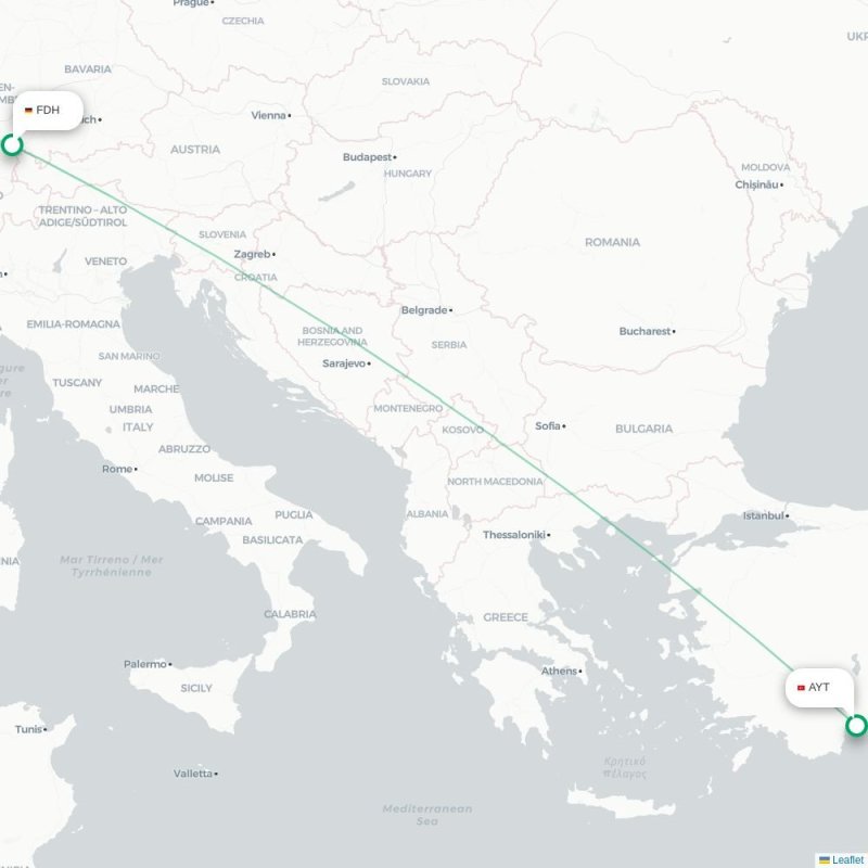 HAJ - AYT route map