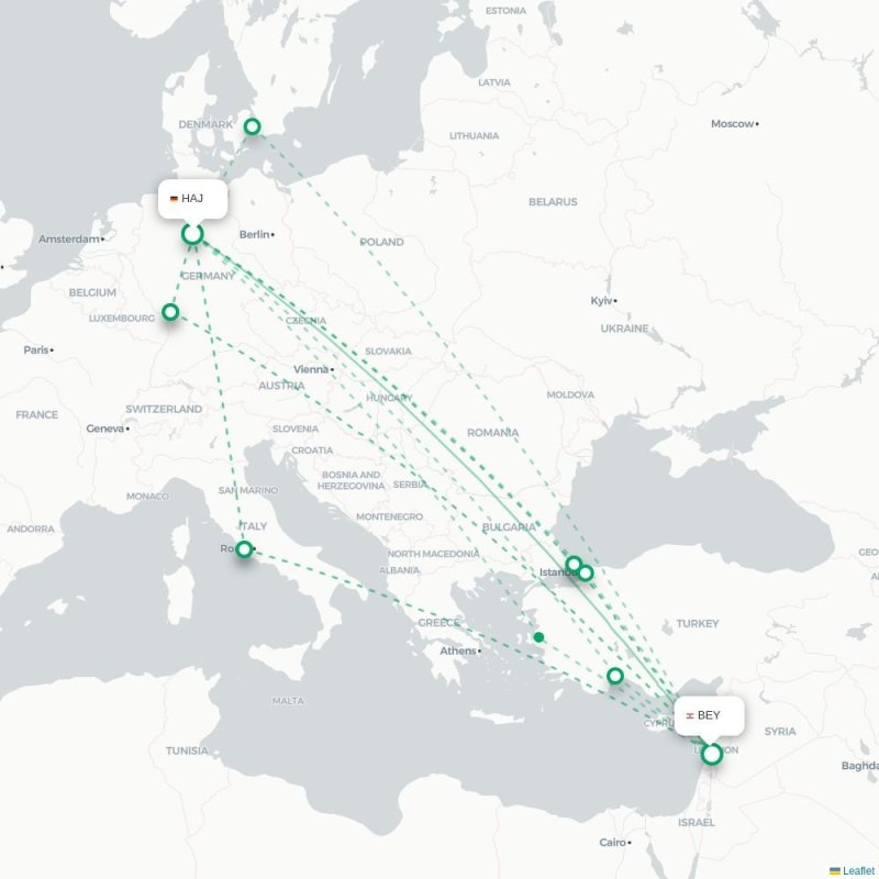HAJ - BEY route map