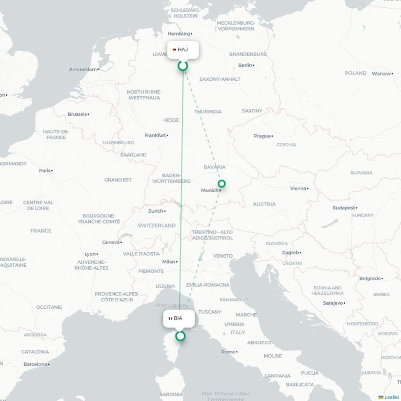 HAJ - BIA route map
