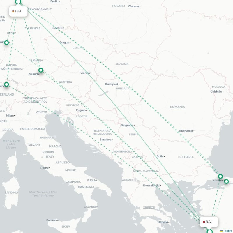 HAJ - BJV route map