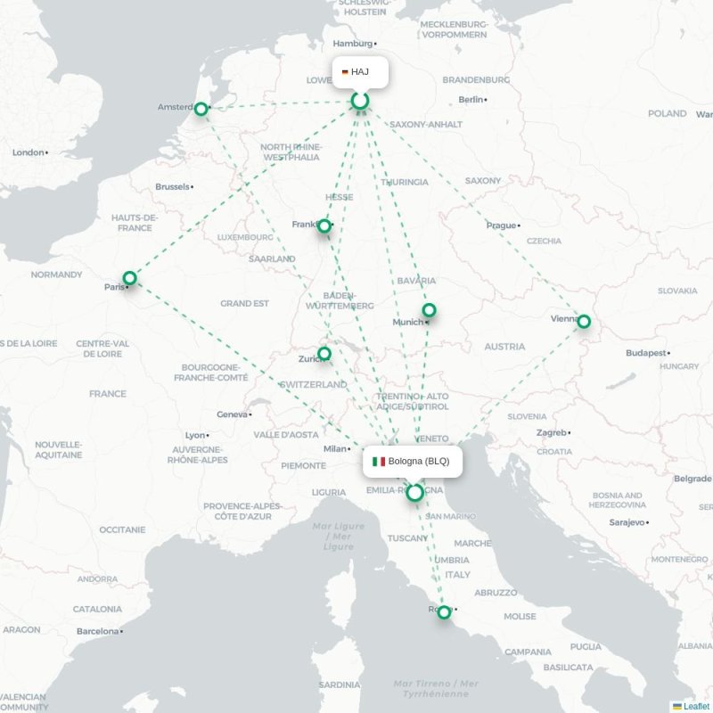 HAJ - BLQ route map
