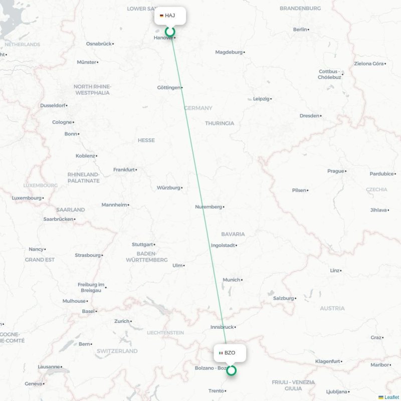 HAJ - BZO route map