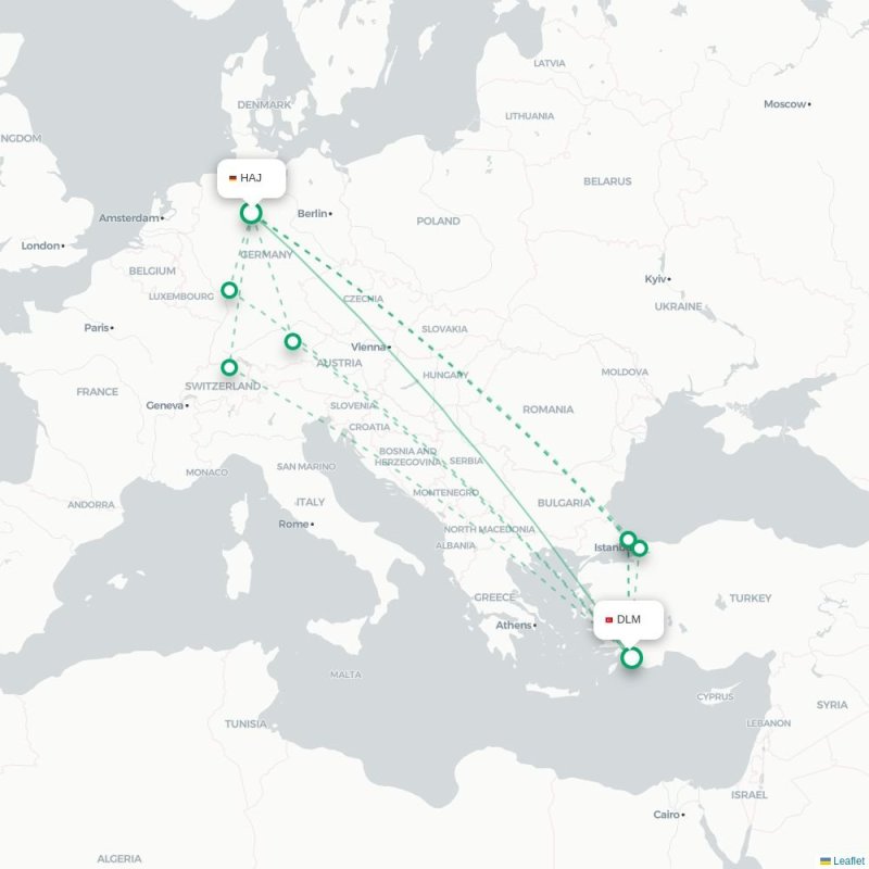 HAJ - DLM route map
